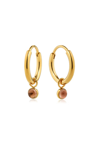 Gold Titanium Hoop Earrings with Hanging Smoky Quartz Charms