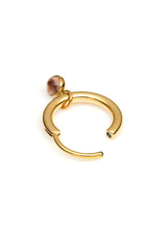 Gold Titanium Hoop Earrings with Hanging Smoky Quartz Charms