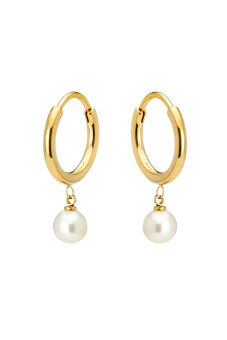 Gold Titanium Hoop Earrings with Hanging Pearl Charms