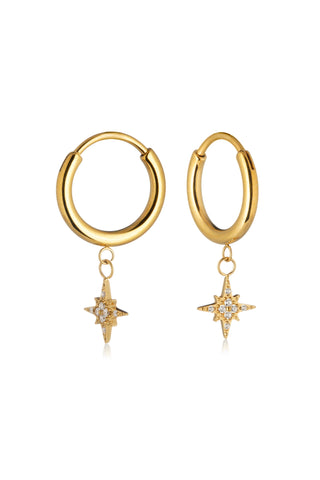 Gold Titanium North Star Charm Hoop Earrings