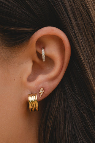 Solid 14ct Gold Diamond Lightning Bolt Stud Earrings - Gold