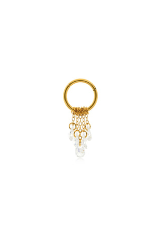 Gold Titanium Seamless Hoop Earring with Hanging Teardrop Gems