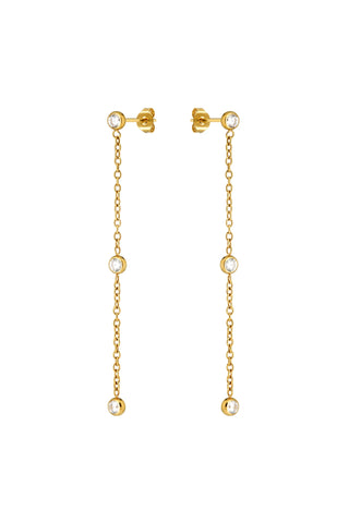 Gold Titanium Hanging Gem Stud Earrings