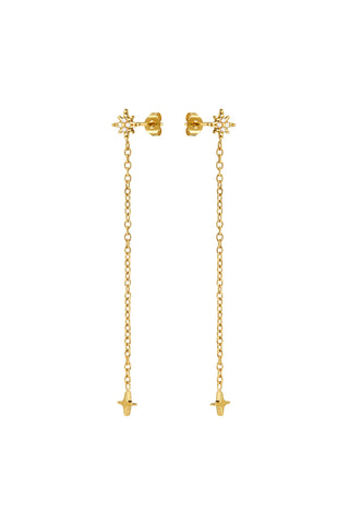 Gold Titanium North Star Stud Earrings with Hanging Star Charm