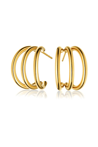 Gold Titanium Triple Hoop Stud Earrings