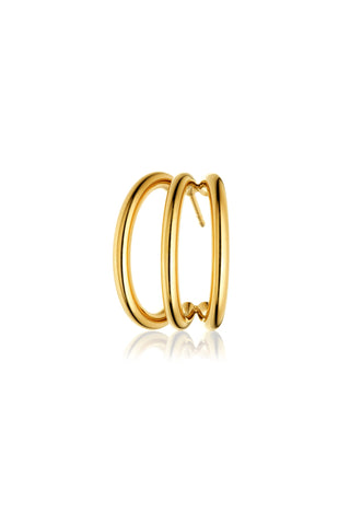 Gold Titanium Triple Hoop Stud Earrings