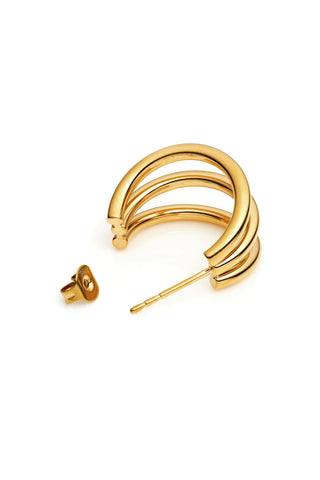 Gold Titanium Triple Hoop Stud Earrings