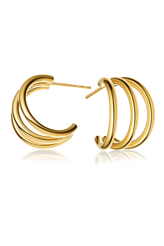 Gold Titanium Triple Hoop Stud Earrings