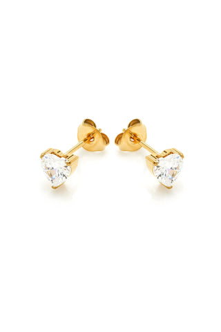Gold Titanium Jewelled Heart Stud Earrings