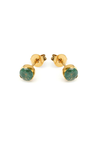 Gold Titanium Moss Agate Stud Earrings