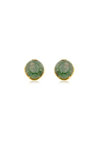 Gold Titanium Moss Agate Stud Earrings