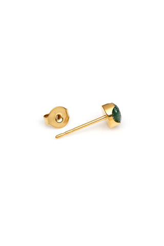 Gold Titanium Moss Agate Stud Earrings