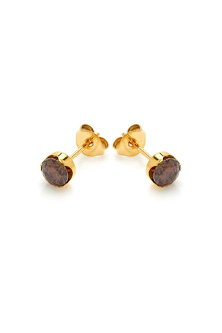 Gold Titanium Smoky Quartz Stud Earrings