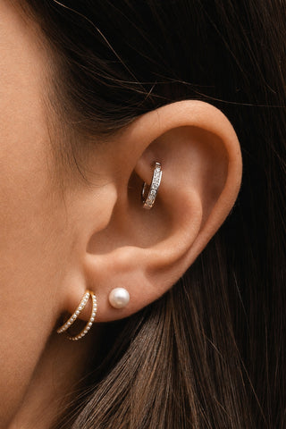 Gold Titanium Pearl Stud Earrings