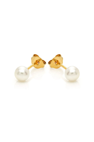 Gold Titanium Pearl Stud Earrings