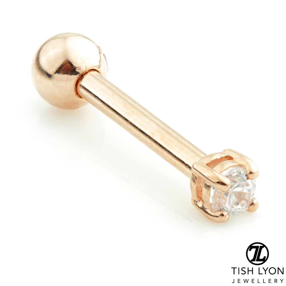 Gold Tiny Prong Gem Barbell Earring