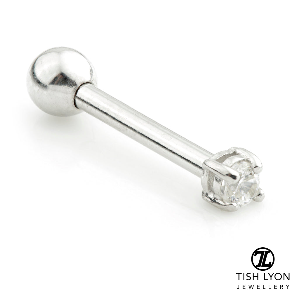 Gold Tiny Prong Gem Barbell Earring