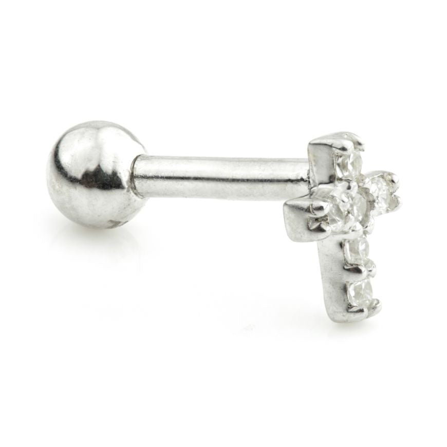 Gold Gem Cross Barbell Earring